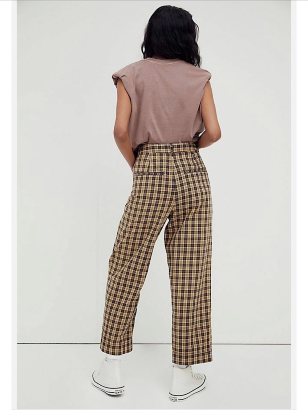 Free People Joey Classic High-rise Pants plaid - Picture 2 of 10